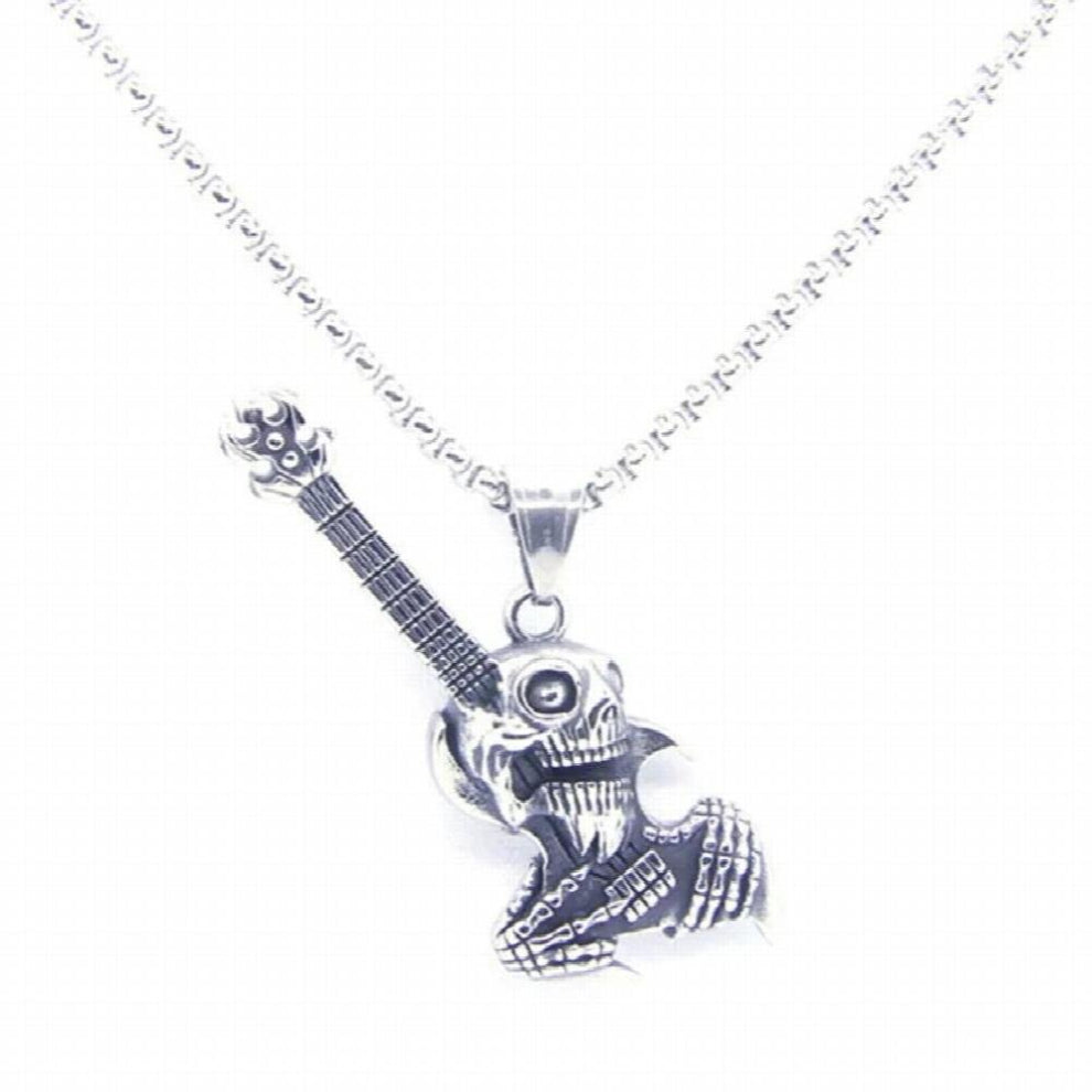 Newest Skull Guitar Pendant 316L Stainless Steel Jewelry Biker Style Music Guitar Pendant