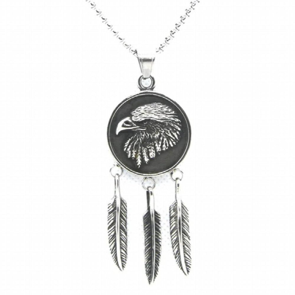 Stainless Steel Flying Eagle Feather Pendant Man Boys Biker Style Necklace With Chain