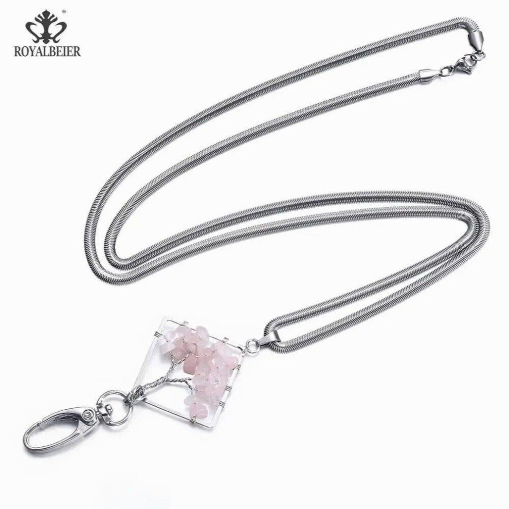 Women Pendant Holders Tree Of Life Crystal Quartz Chip Lanyard Pendant Necklace Wisdom Tree Natural Stone XL0145