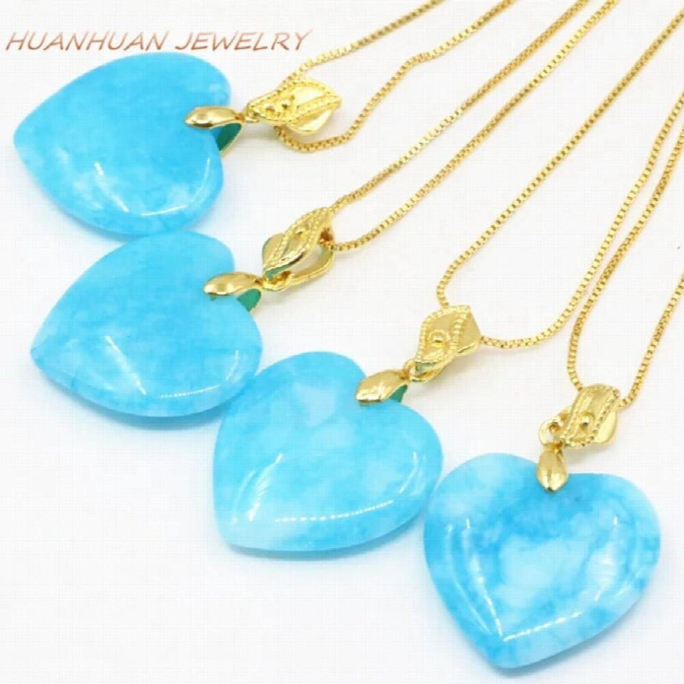 Heart Shape 25mm Chain Pendants Natural Jades Chalcedony Stone Pendant Chokers Necklace For Women Jewelry B3350