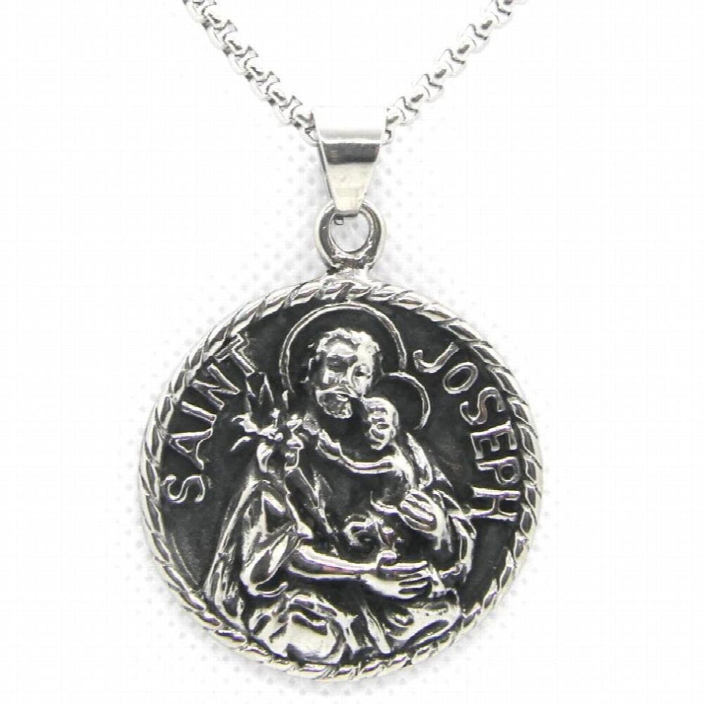 3 SAINT JOSEPH Pendant 316L Stainless Steel Round Biker Pendant