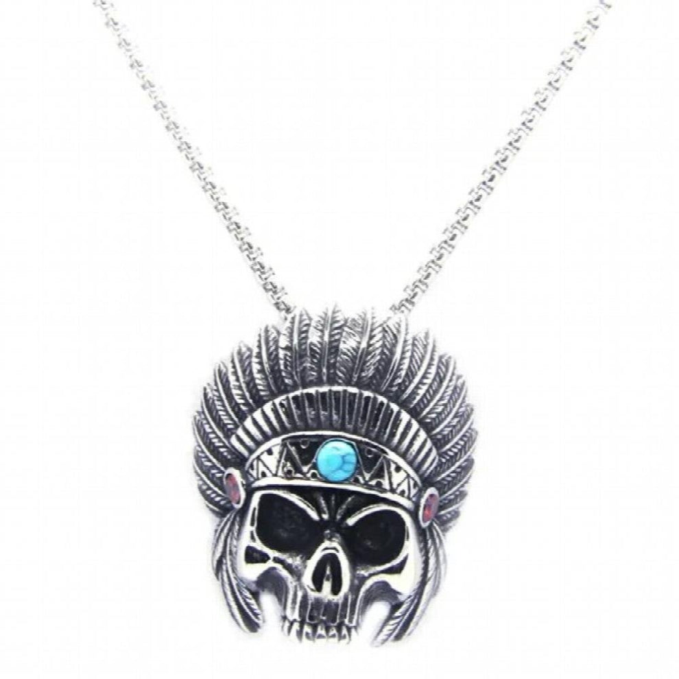 100% Personal Indian Biker Pendant With Stone 316 Stainless Steel Man Big Indian Pendant Necklace