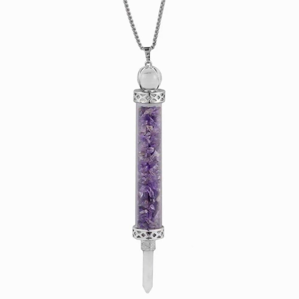 Healing Crystal Hexagon Point Wishing Bottle Pendant Reiki Chakra Stone Chips Necklace Pendulum Lucky Amulet Jewelry