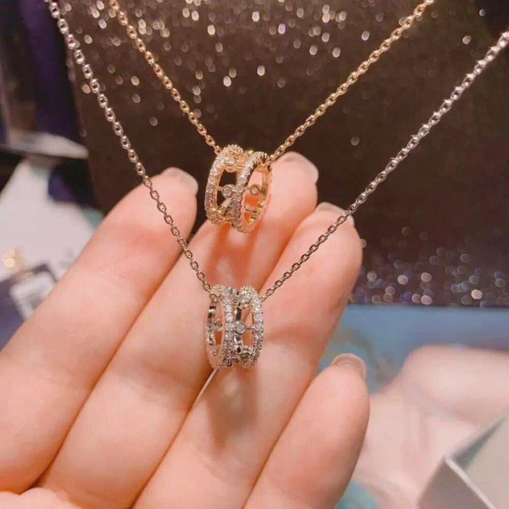 Delicate Luck Turntable Geometry Cubic Zirconia Engagement Dubai Naija Bridal Necklace Pendants Bijoux Femme P31