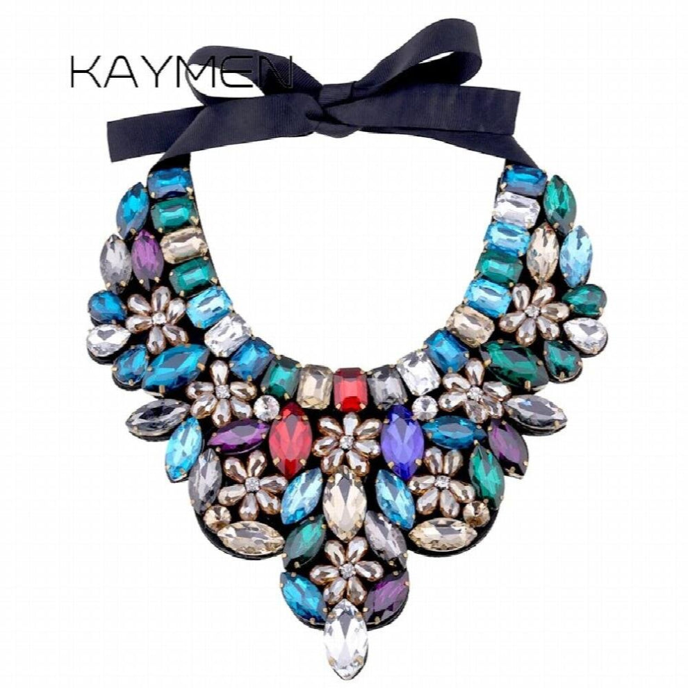 KAYMEN Crystals Statement Chokers Necklace for Women Party Wedding Prom Jewelry Chunky Bib Pendant Multicolor