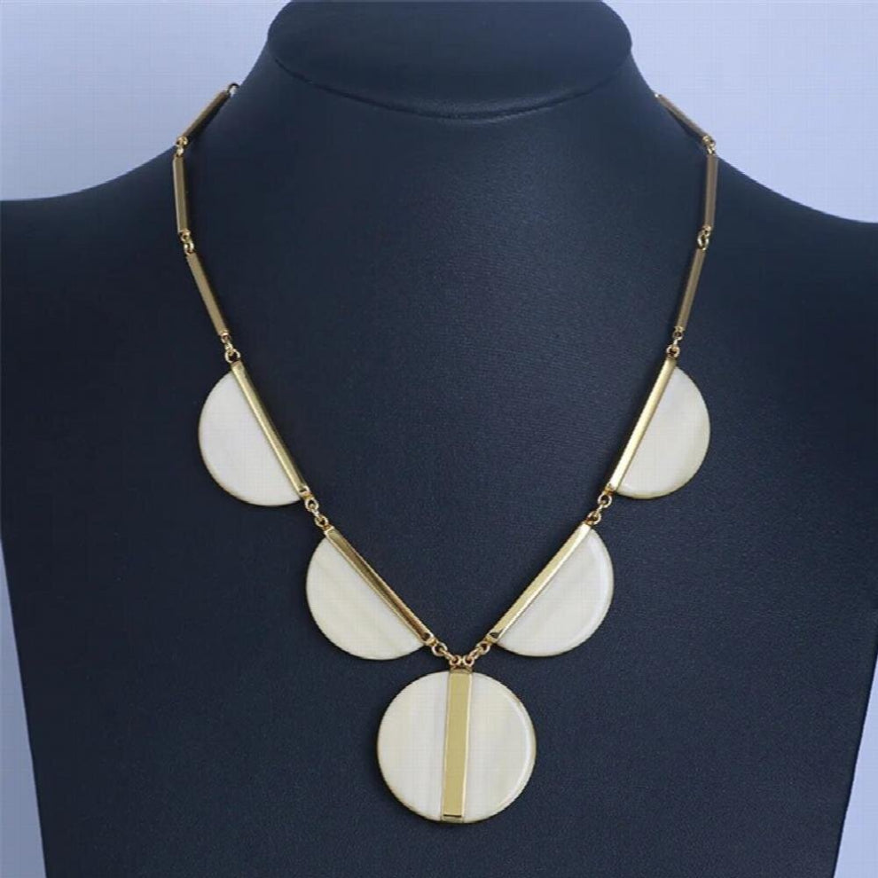 European and American leopard resin shell panel round multi-pendant metal long necklace