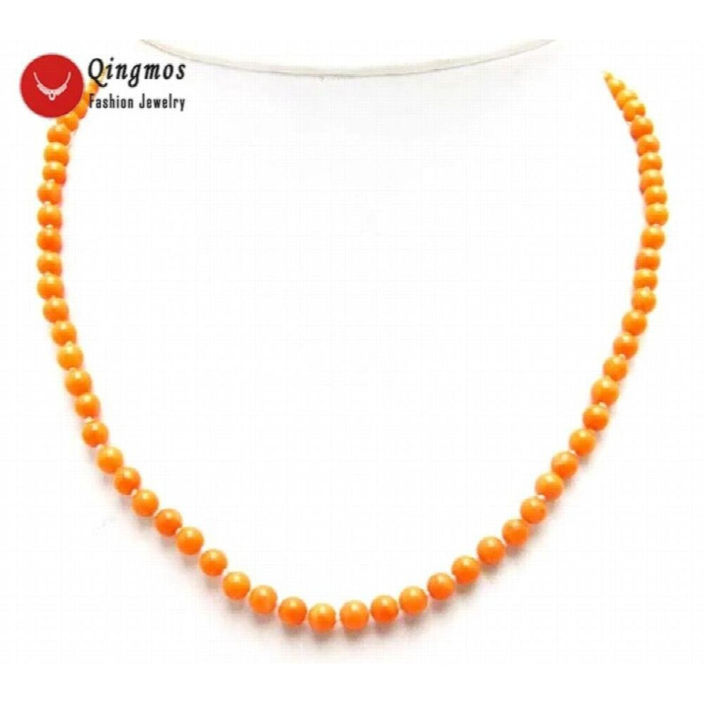 Qingmos Natural Orange Coral Necklace for Women with 5-6mm Round Natural Coral Chokers 17 Jewelry Collares nec5957