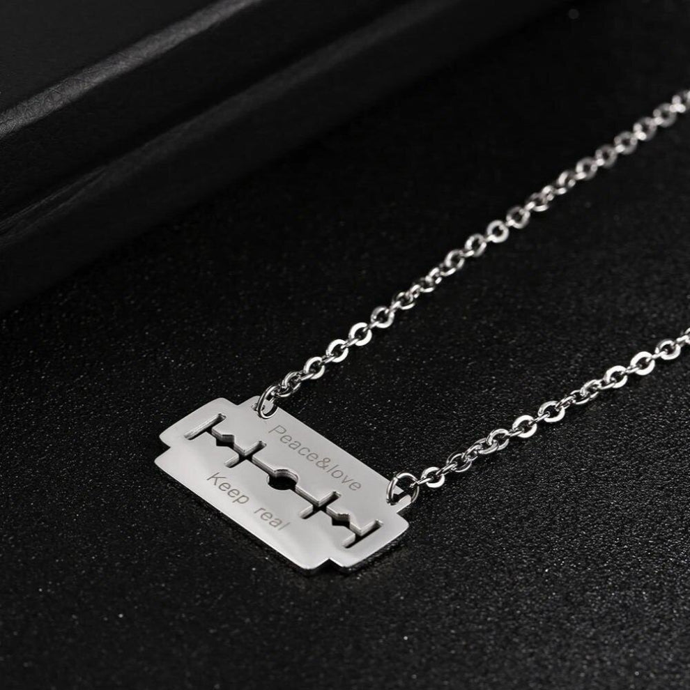 Minimalist Shaving Blade Charm Necklace Peaceful Love Keeps Reality Blade Punk Jewelry Necklace Accessories
