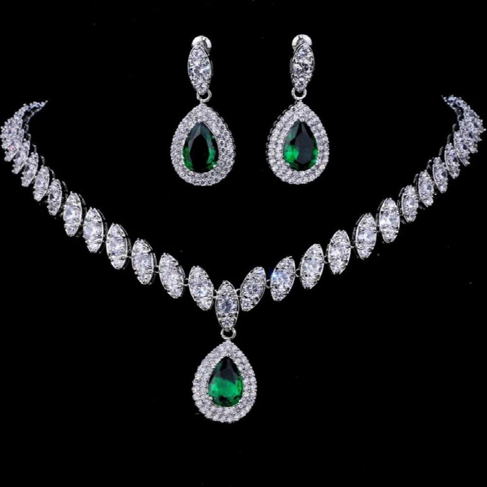 Silver Cubic Zircon Pendant Earrings Set 4 Colors Wedding Jewelry For Women Swing Jewelry Jewelry