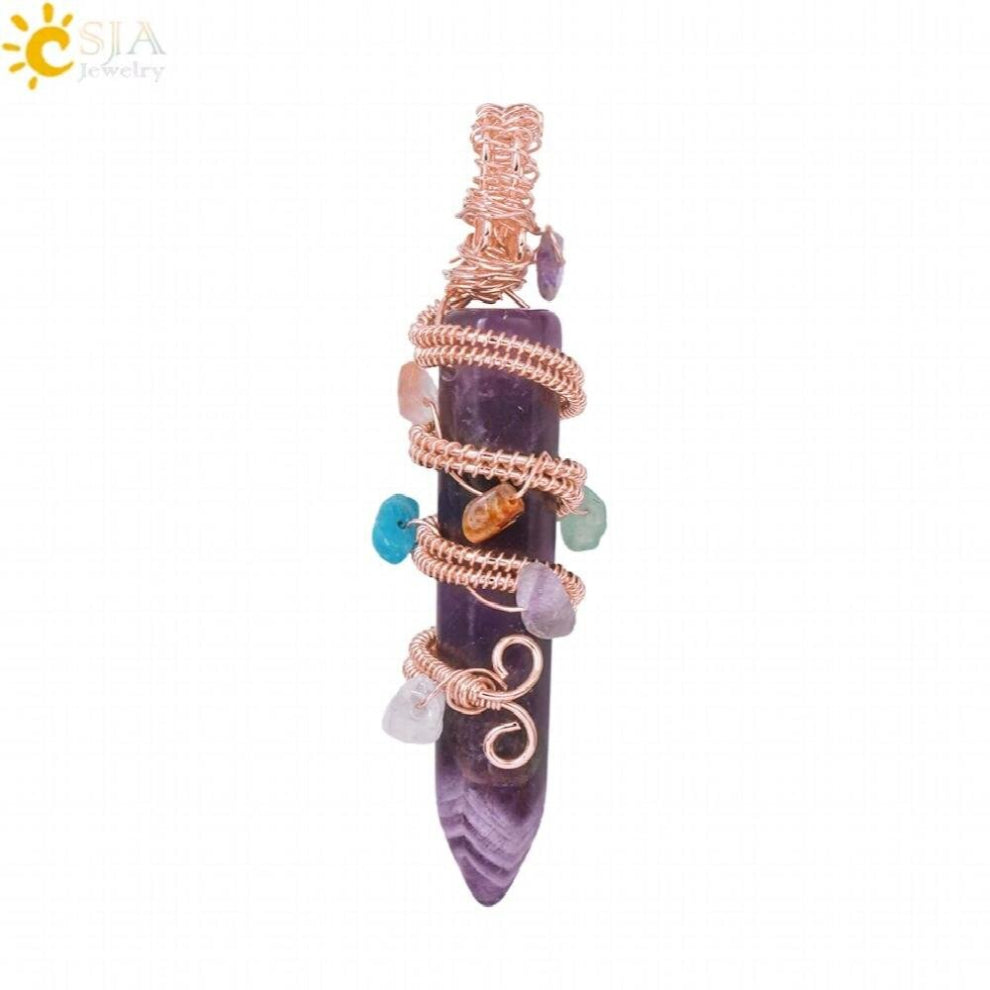 CSJA Natural Crystal Stone Pendant Hexagon Wire Wrapped 7 Chakras Chip Beads Healing Amethysts Pendants for Making Necklace H133