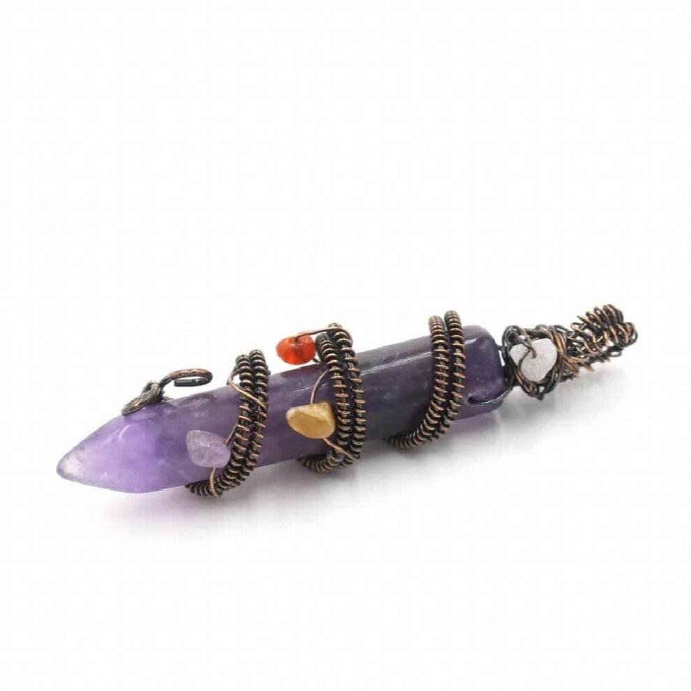 Vinking Jewelry Hexagonal Point Natural Stone Pendant Necklace Wire Wrap Reiki 7 Chakra Chips Quartz Crystal Necklace Women Men