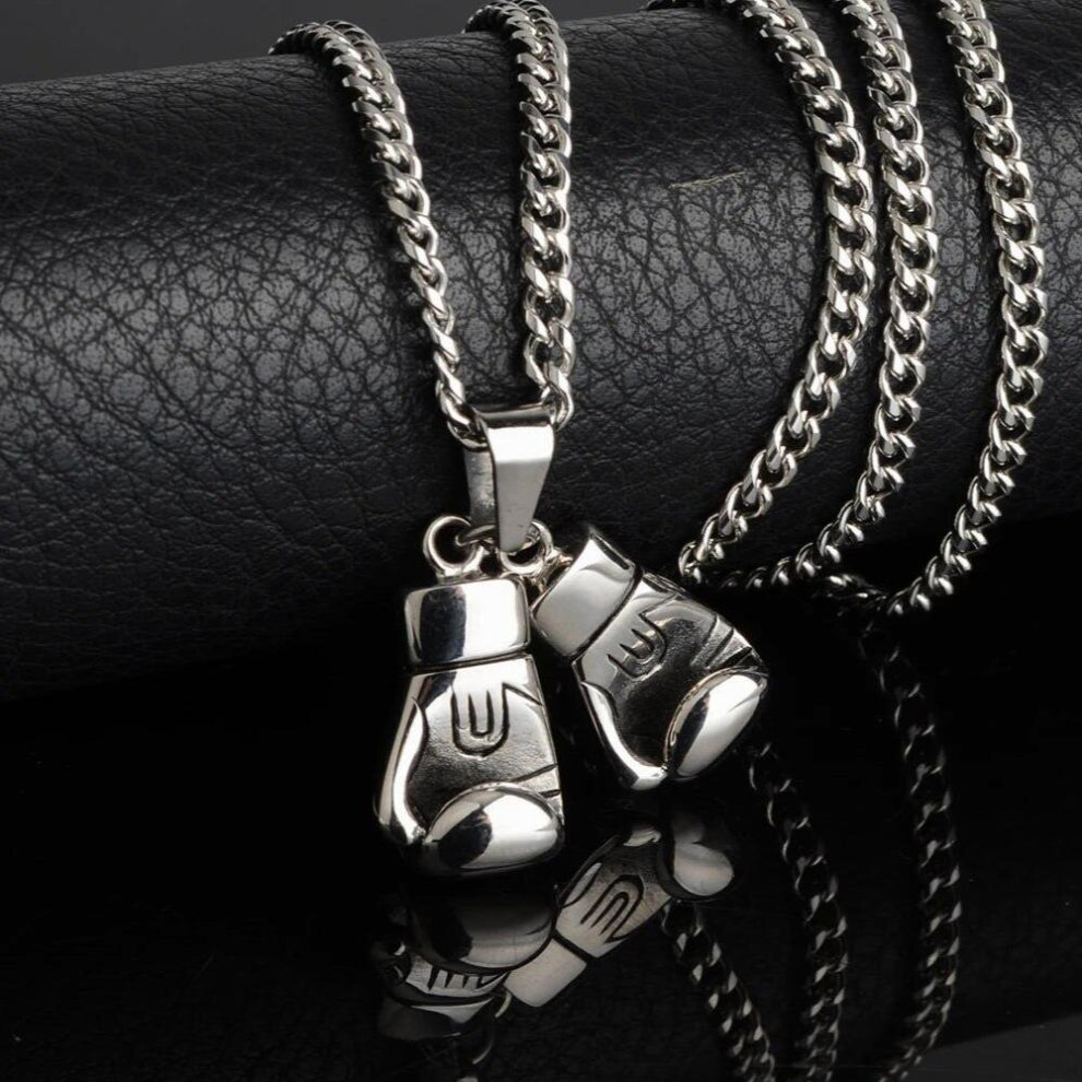 316L Stainless Steel Pair Boxing Glove Pendant Necklaces Men Boys Charm Sport Fitness Jewelry Drop