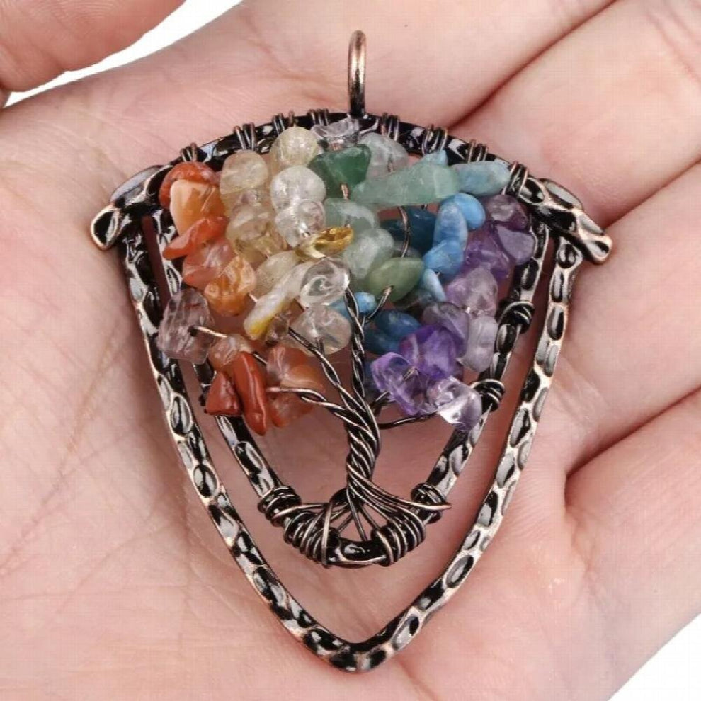 Healing Chip Stone Wrap Tree of Life Pendant fit Necklace Reiki Chakra Crystal Vintage Jewelry for Women