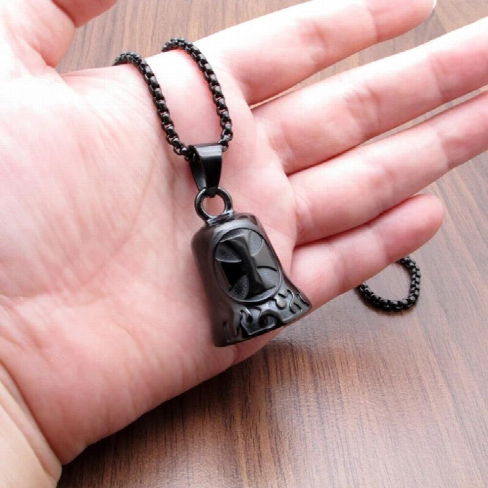Punk 316L Stainless Steel High Polish Plated Big Cross Bell Biker Flame Motorcycle Pendant Necklace