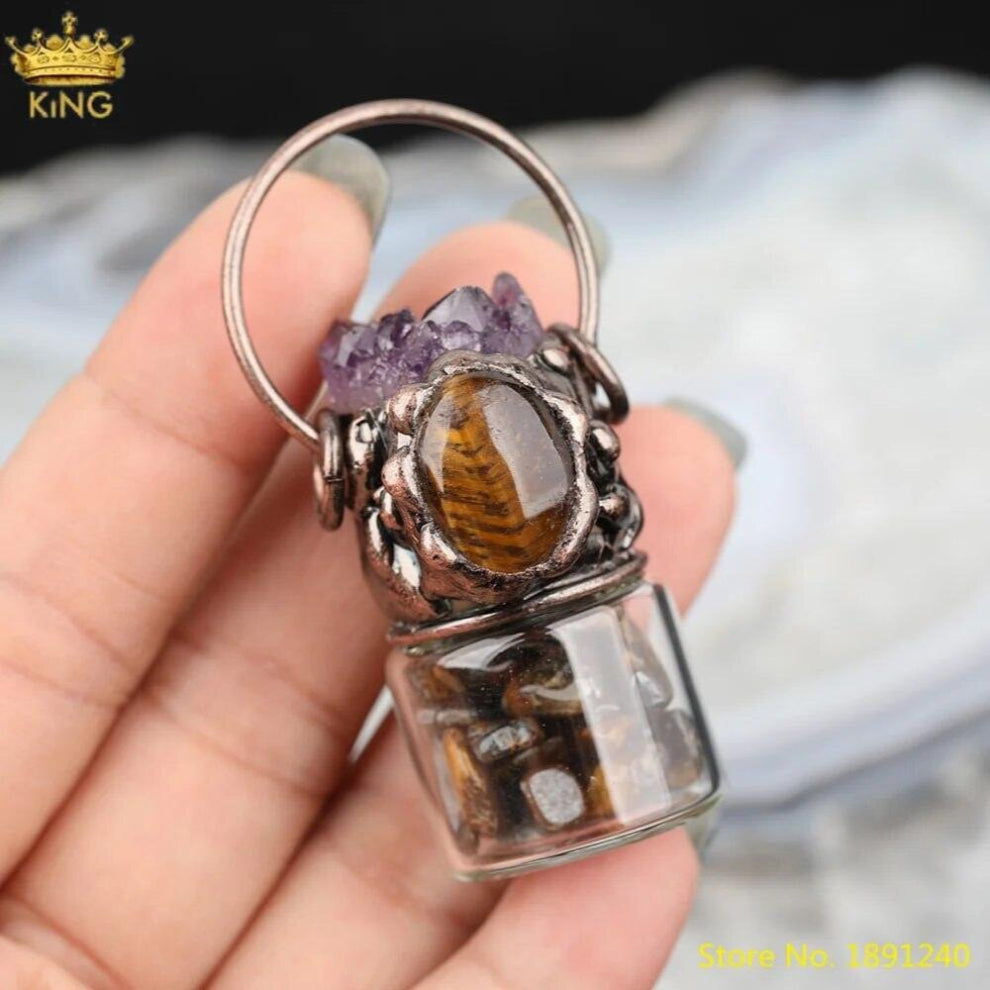 Unique Amethysts Quartz Chip Beads Pendant Jewelry Vintage Bronze Hoop Gemstones Healing Charms For DIY Jewelry Making
