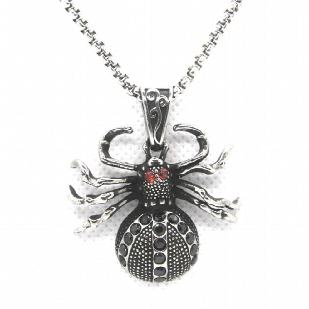 Spider Pendant 316L Stainless Steel Gothic Biker Punk Crystal Necklace Chain