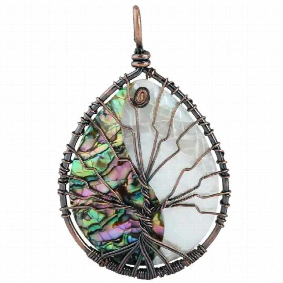 Abalone Shell Twine Tree of Life Pendant For Necklace,Healing Chakra,Copper Wire Wrapped Reiki Symbol Jewelry