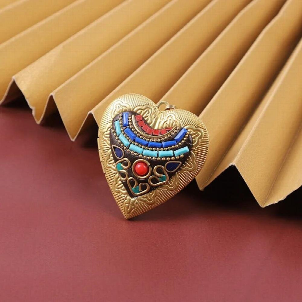 Unique Carved Metal Brass Heart-shaped Photo Frame Locket Pendant Charm Openable For Women Men Memorial Jewelry