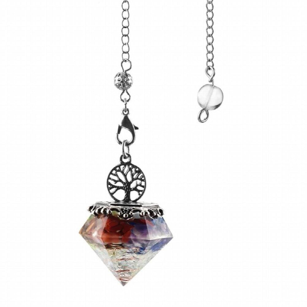 Pyramid Chip Quartz Pendant for Divination Tree of Life Reiki Healing Natural Crystal Orgone Dowsing Wicca Pendulum Amulet