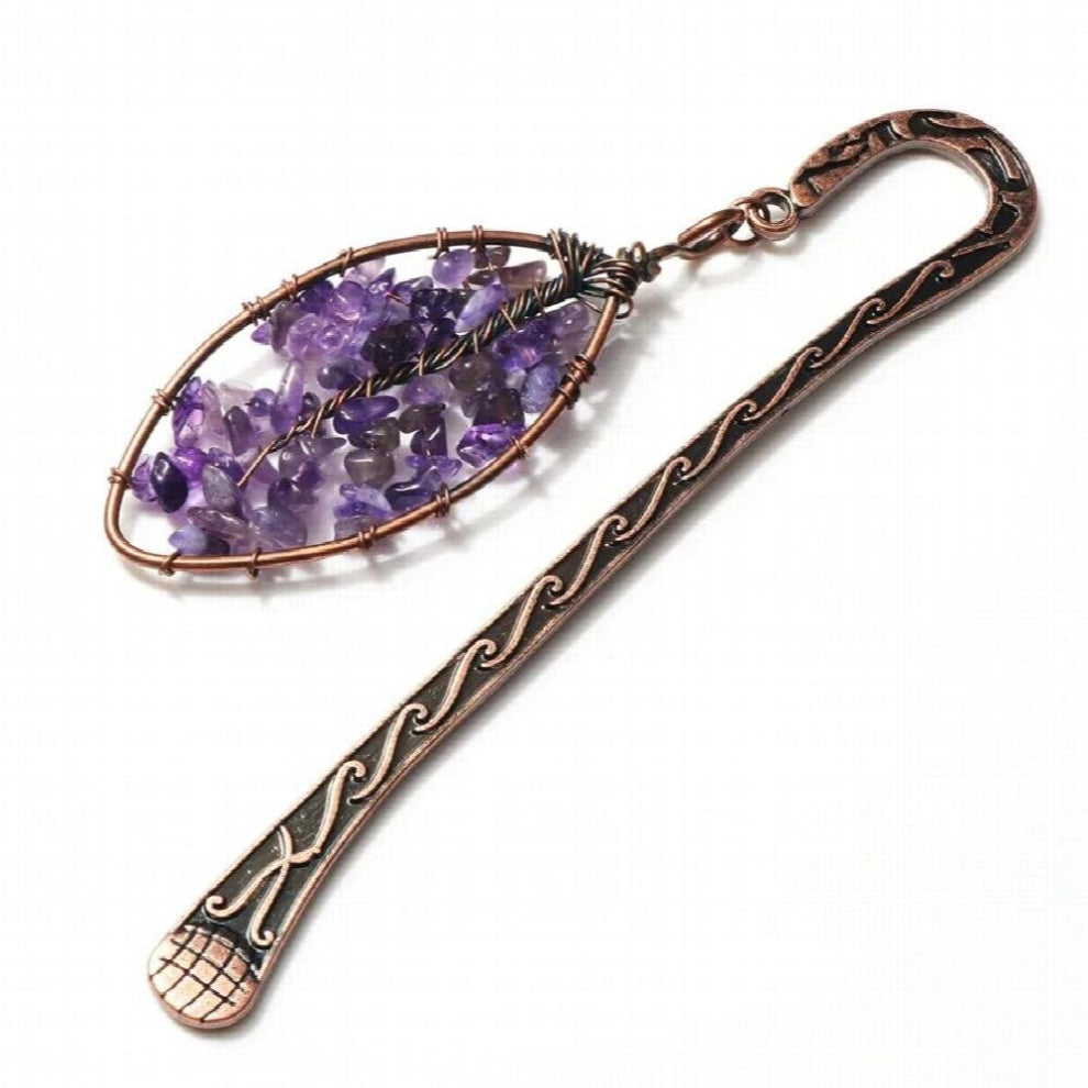 FYSL Copper Wire Wrap Marquise Shape Labradorite Stone Bookmark Pendant Amethysts Tree of Life Jewelry