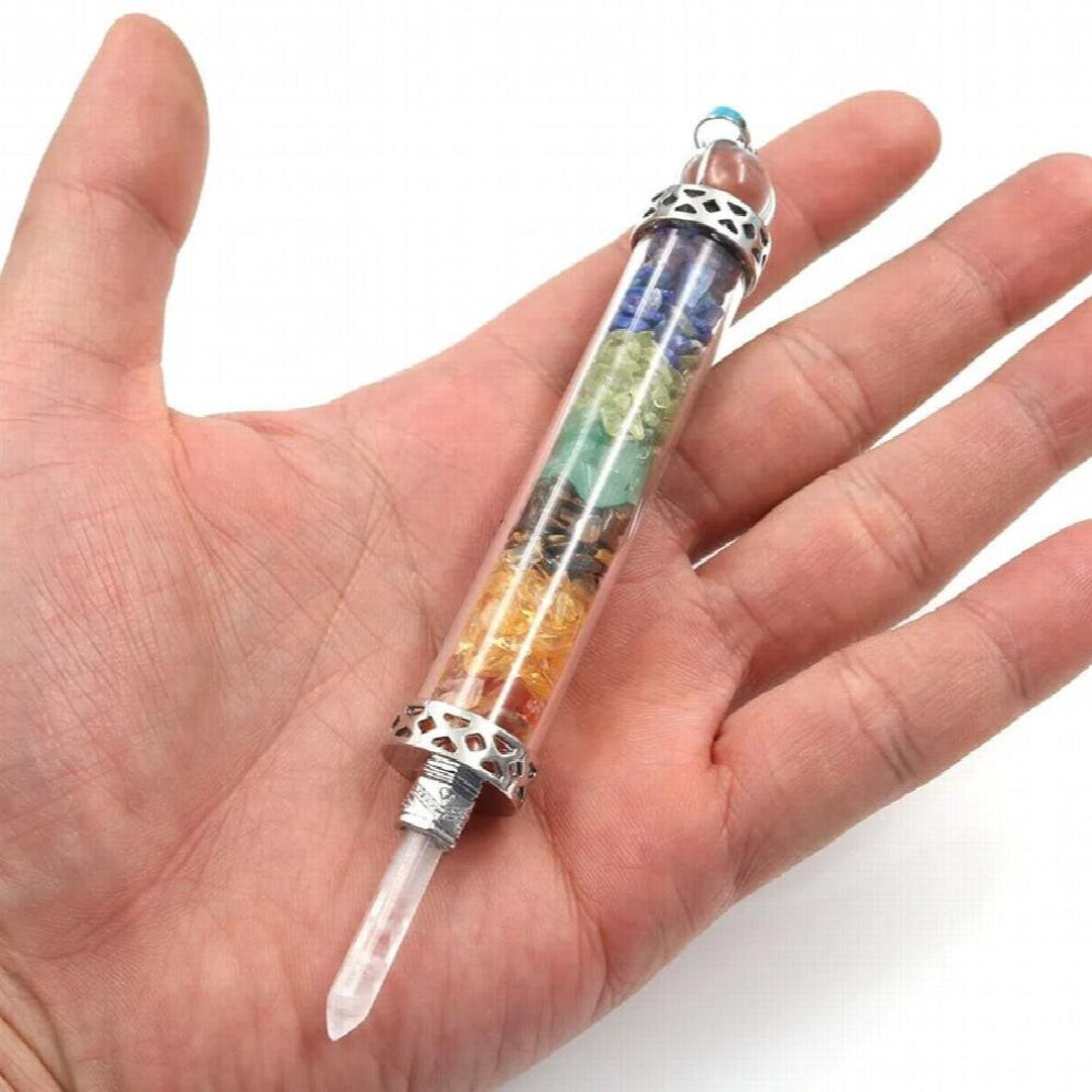XSM Wand Scepter Pendant Reiki 7 Chakra Chips Stone Bottle Crystal Hexagonal Pillar Healing Point Spiritual Balance Jewelry 1 Pc