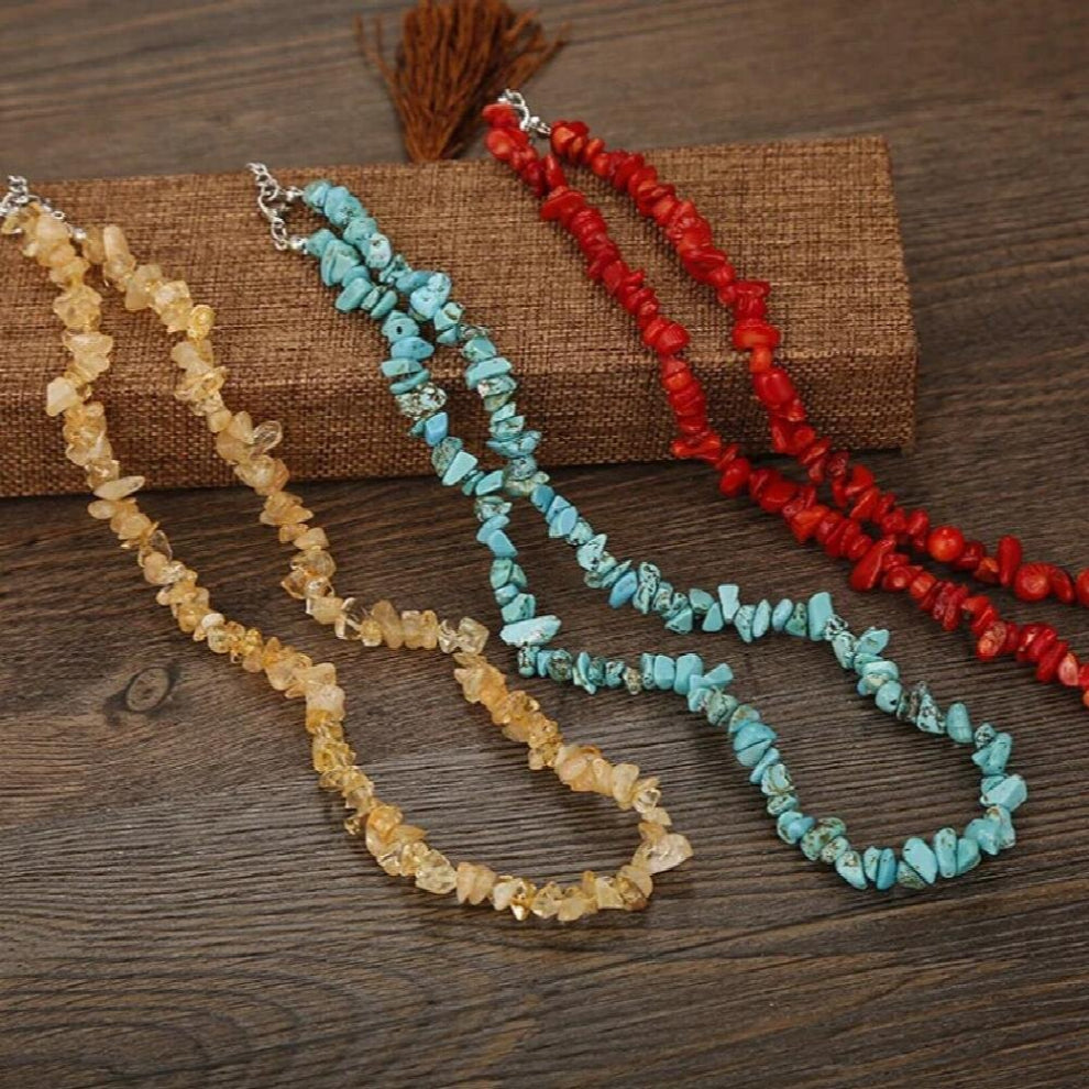 10pcs Natural Raw Stone Necklace Irregular Crystal Chip Amethyst Fluorite Rose Quartz Beads Necklace for Women Jewelry