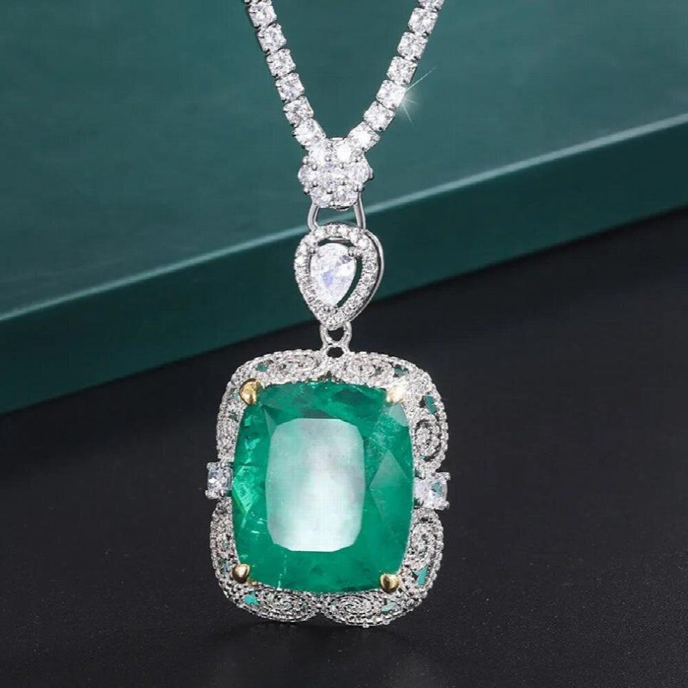 Retro Big 20*23mm Tourmaline Natural Stone Pendant Necklace Ladies Brazilian Lab Emerald Chokers Jewelry Gitf