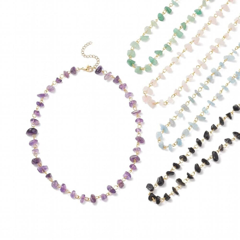 15pcs Natural Raw Stone Necklace Irregular Crystal Chip Amethyst Green Rose Quartz Beads Necklace for Women Jewelry