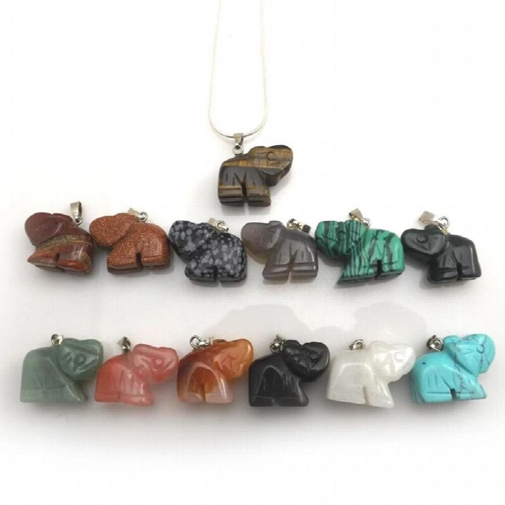 Mixed Lot Natural Stone Elephant Pendant Silver Chokers For Xmas Present 12pcs-lot