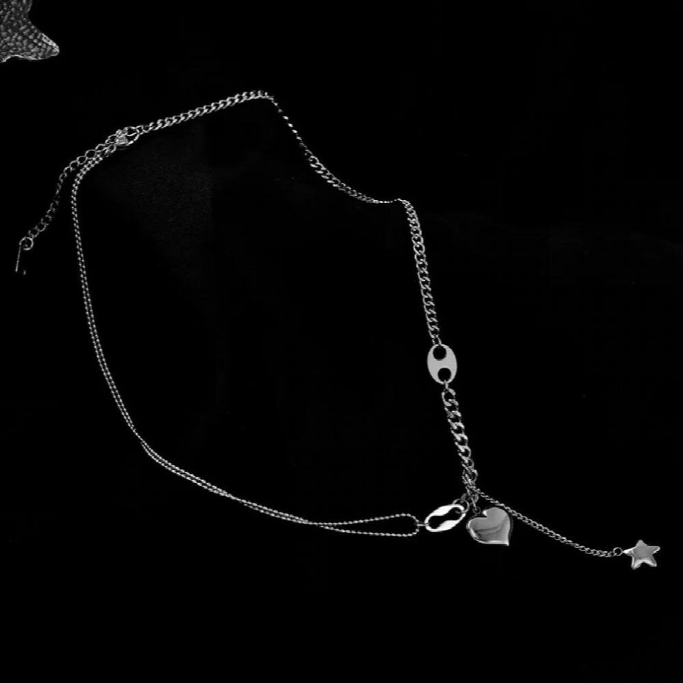 316L Stainless Steel Long Love Heart Women Girls Necklaces&Pendant Star Hanging Chain Choker Sweet Gift