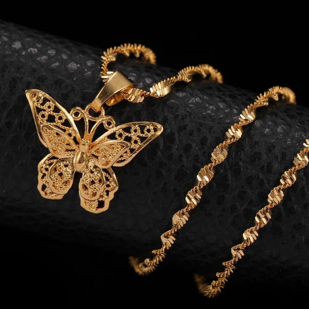 Butterfly Statement Chokers Pendants For Woman Water Wave Chain Necklaces Plated Filled Chunky Jewelry Gift