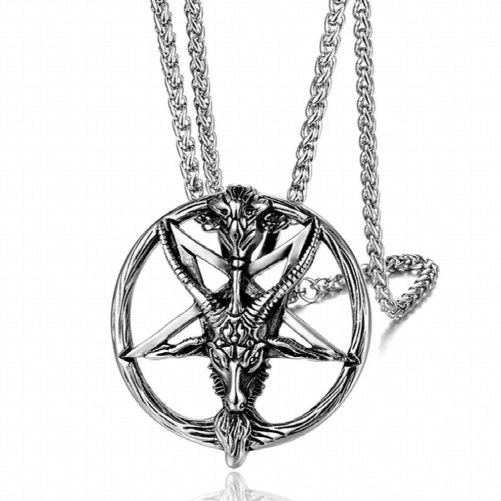 Gothic Satan Pentagram Sheep Head Skull Pendant Necklace for Men Punk Biker Jewelry Gift