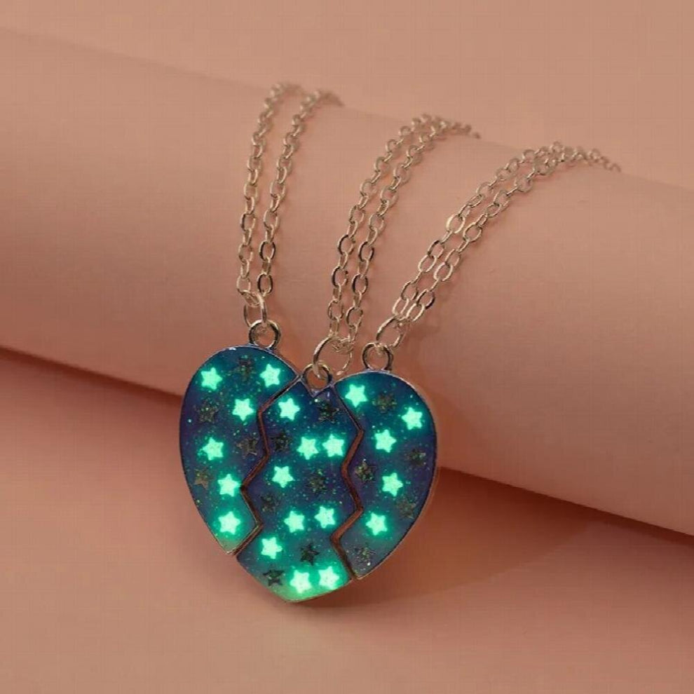 3Pcs-Set Luminous Forever Friendship Heart Puzzle Pendant Necklace Matching Magnet Necklace for Women Girl Kids