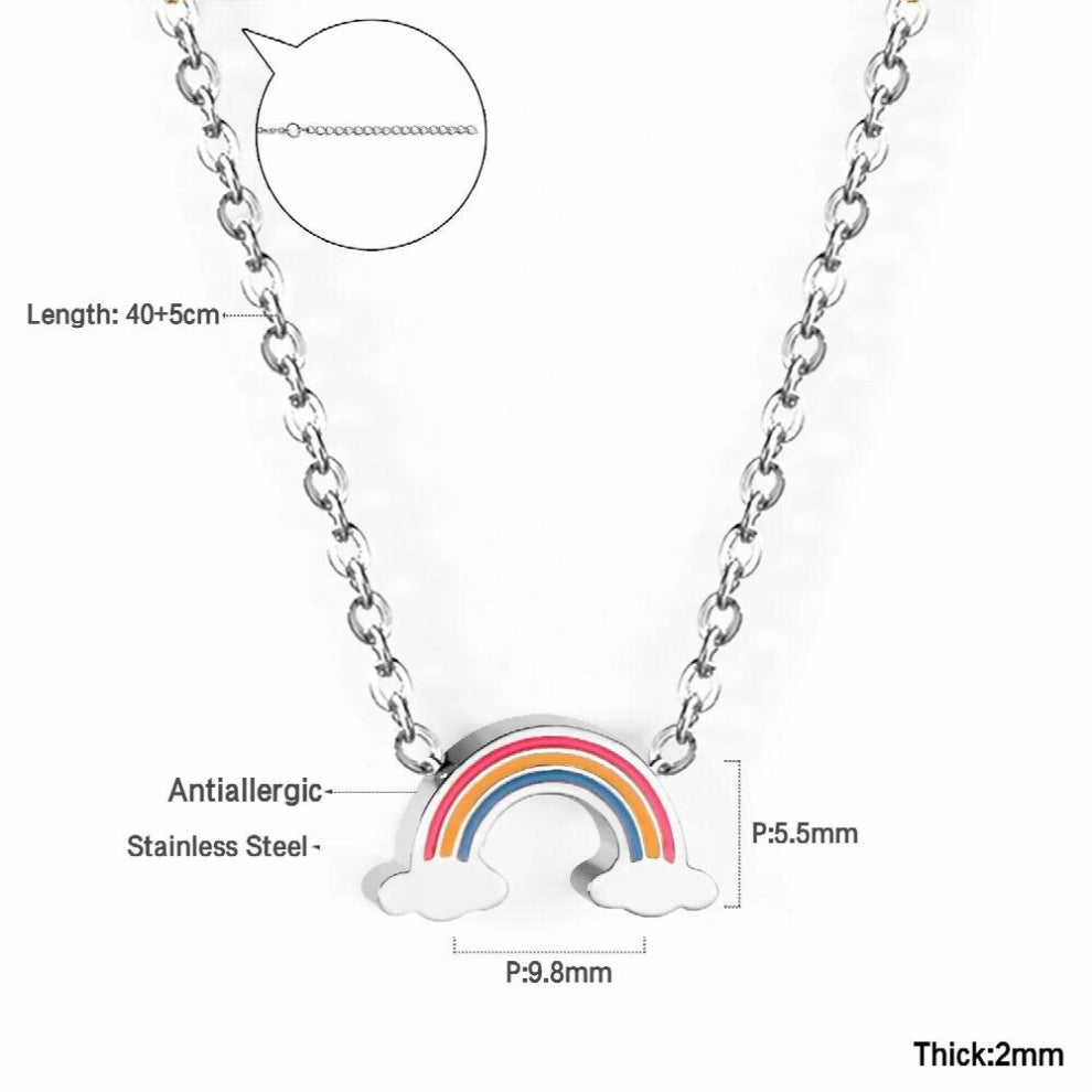Rainbow Charm Pendant Chain Necklace Stainless Steel Necklace for Women Girl Lovely Gift Jewelry Chokers