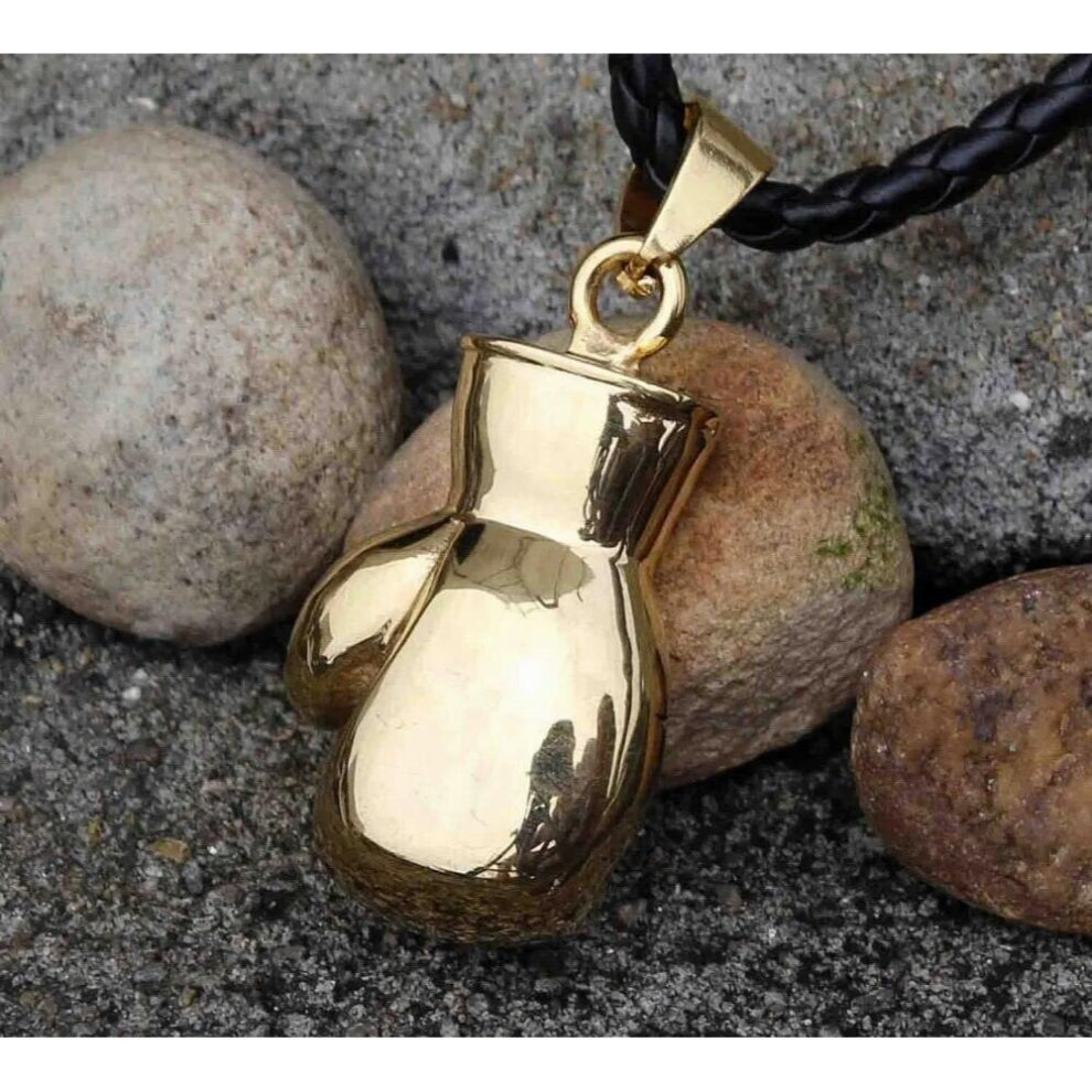 Mens Teens Titanium Steel Boxing Gloves Charm Pendant w- Leather Necklace