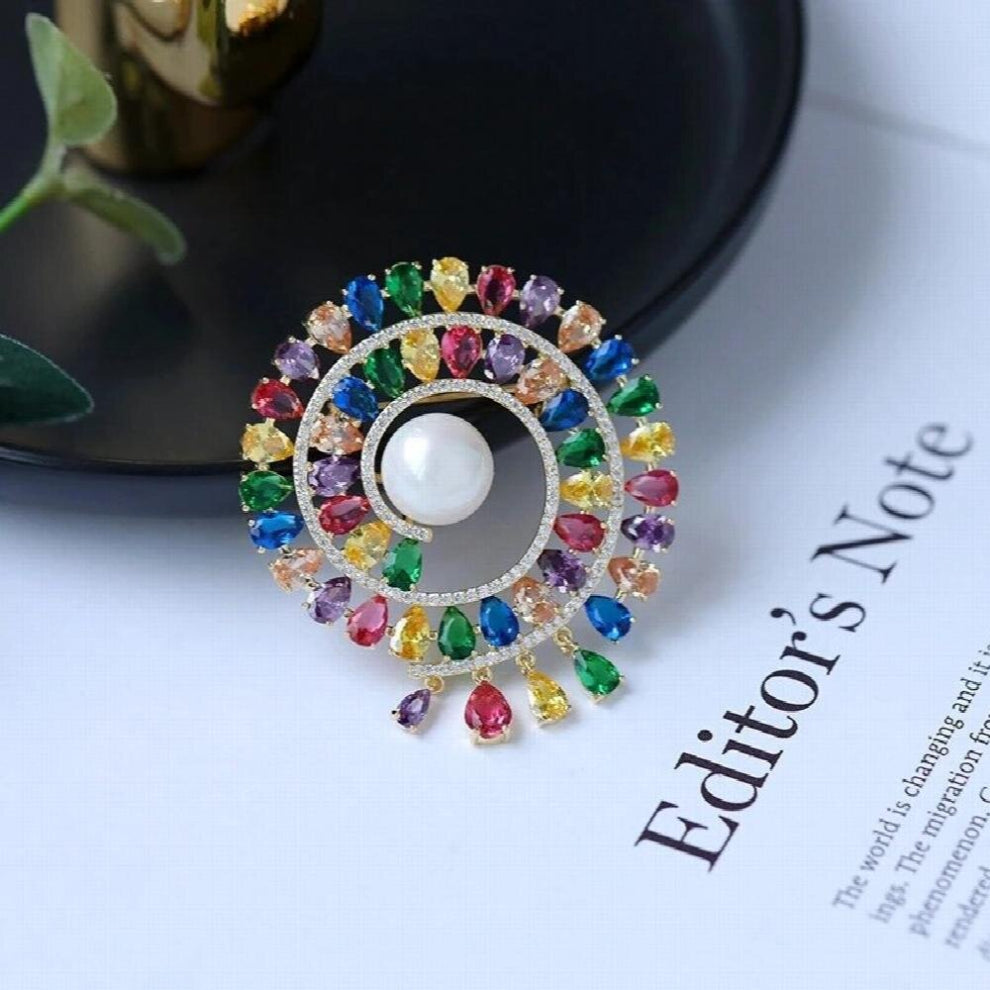 Brooches For Women S925 Pearls Colorful Water Drop CZ Sweater Cardigan Clip Chain Brooche Fine Jewelry Gift