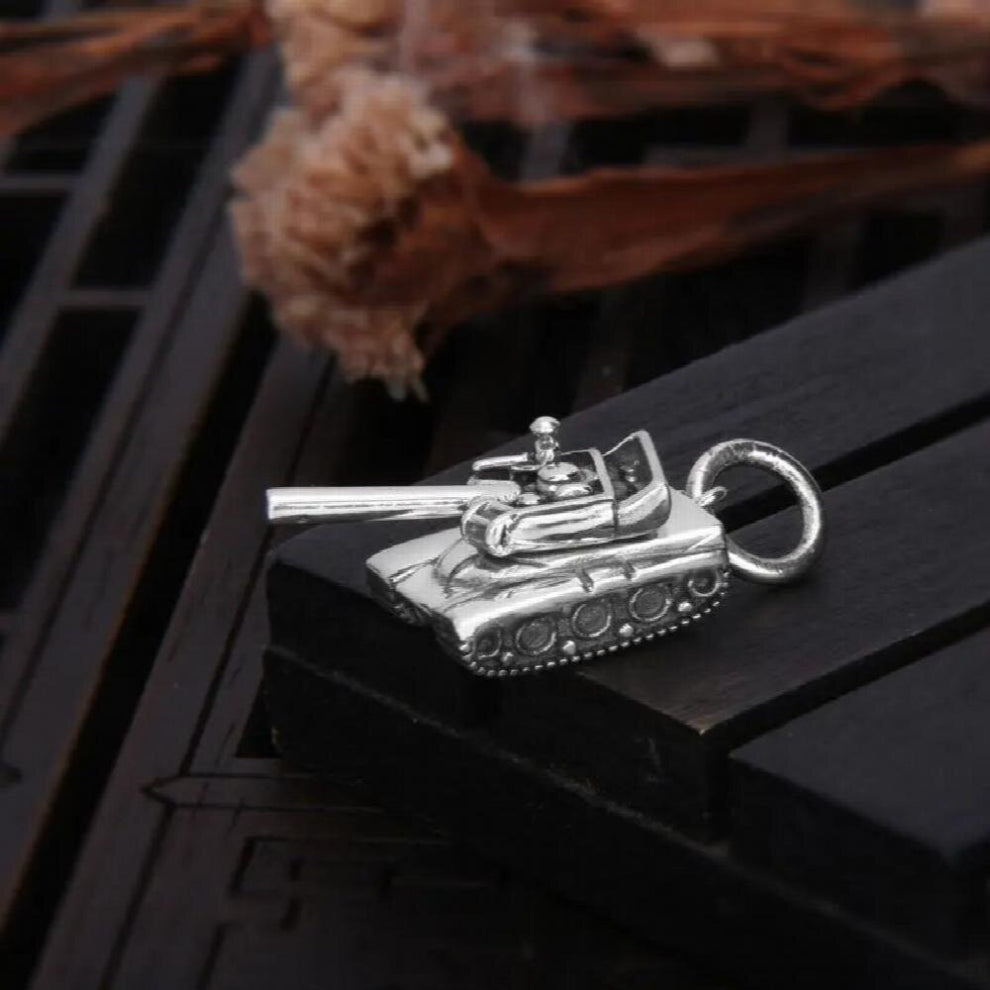 Flexible Tank Pendants for Men Creative Unusual Weapon Toy Necklaces Glossy 925 Sterling Silver Novelty NO Chains