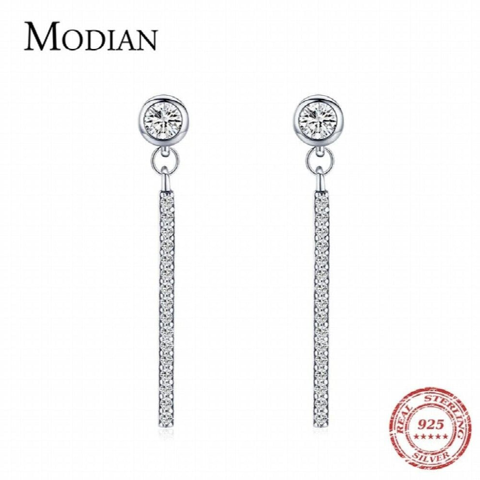 Sparkling Dangle Ear Real 925 sterling Silver Classic Swing Clear CZ Drop Earrings For Women Wedding Jewelry Arete