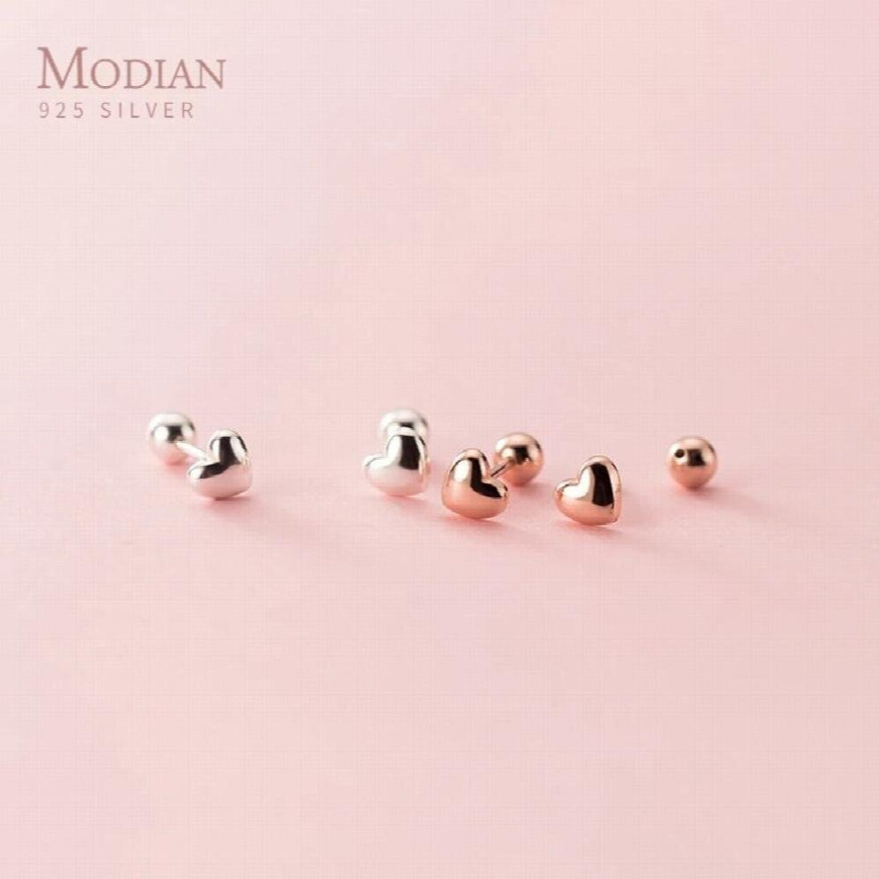 925 sterling Silver Rose Glossy Hearts Stud Earring for Women Ear Studs Fine Jewelry