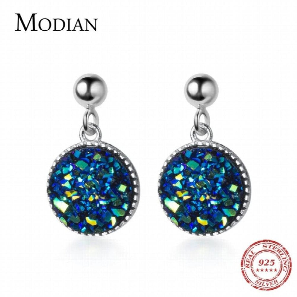 Round Swing Crystal Stud Earrings for Girls Women Charm Ear Studs Jewelry 925 Sterling Silver Bijoux Brincos