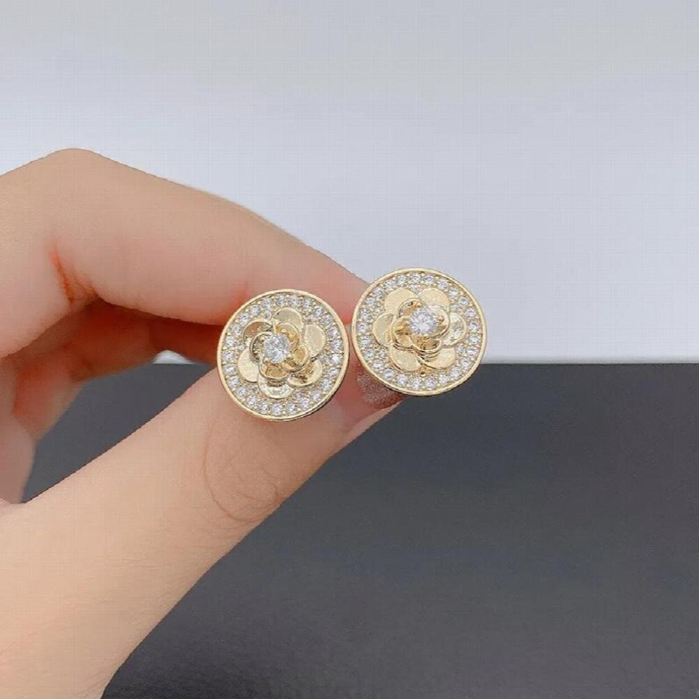 Woman 18k goldreal Stud Earrings Unusual Earings Piercing Small Crystal Vintage Ear Cuffs For Party Womens Jewelry