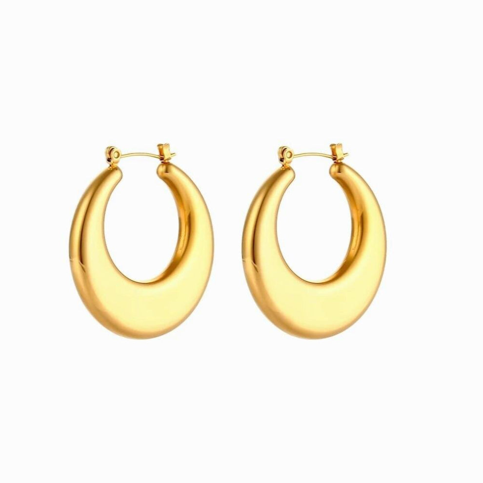 Stainless Steel Jewelry for Women PVD Plated Chunky Smooth Earrings Big Chubby Hoops Unusual Earrings For Girls