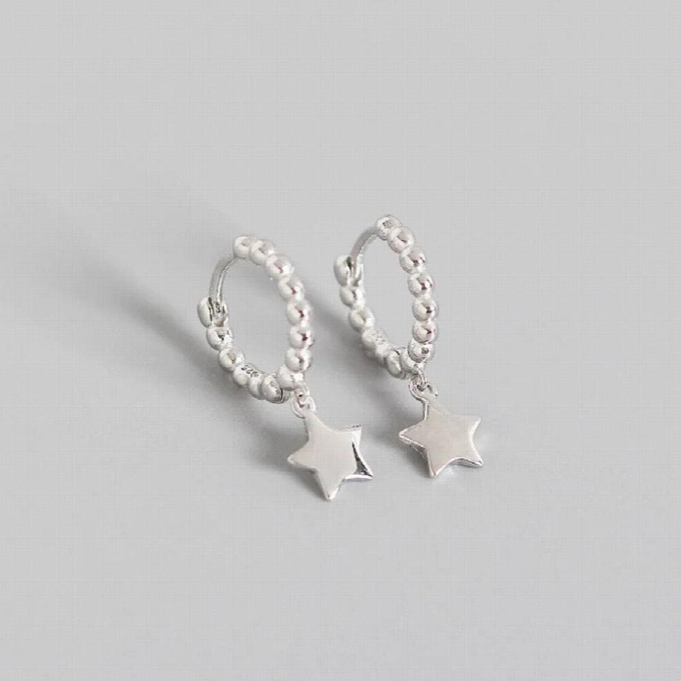 Glossy Round Bead Sweet Star Stud Earrings for Women 925 Sterling Silver Party Jewelry