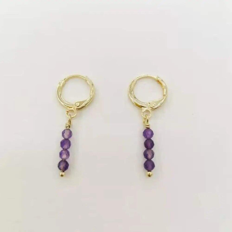 Natural Stone Geniune Faceted Amethyst Earrings Purple Gemstones 14K Filled Hoops Dangle Earrings For Women Gift