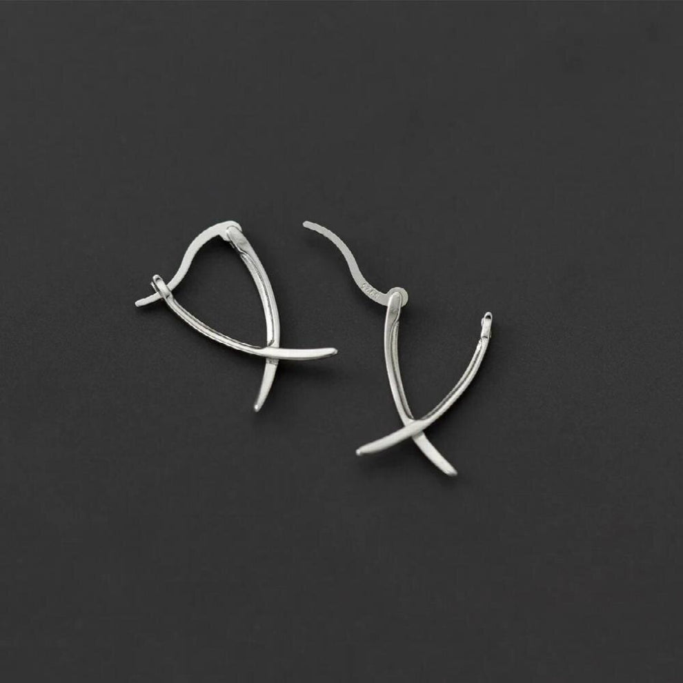 Cross Line Woman Hoop Earrings Silver 925 Fine Jewelry 925 Sterling Silver Earrings For Women Hoops