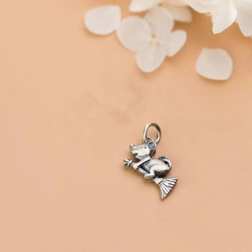 Thai Silver Matte Broom Mouse Wizard Charm 925 Sterling Silver DIY Jewelry Making Findings Bracelet Necklace Accessories