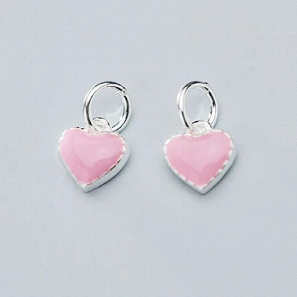 925 Sterling Silver Sweet Pink Women Small Charms 8x8mm Necklace-Bracelets Dangle Silver Heart Pendants DIY Love Jewelry Making