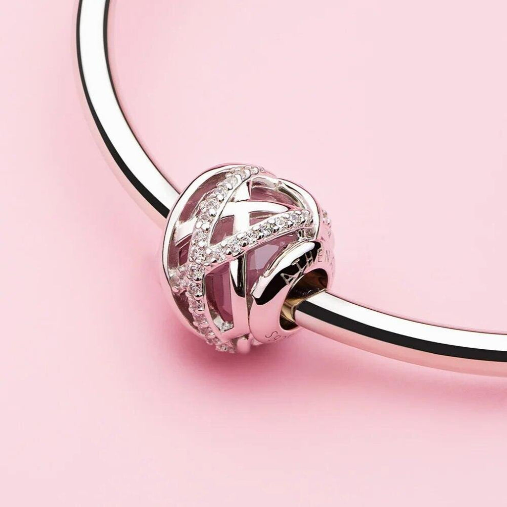 925 Sterling Silver Sparkling Pink CZ Openwork Intertwined Love Charms For Bracelet Necklace DIY Jewelry