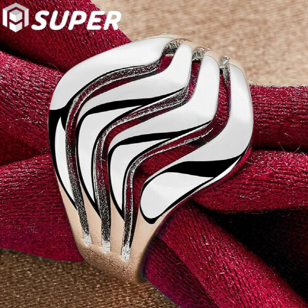 925 Sterling Silver Four Lines Smooth Ring For Woman Man Wedding Engagement Party Gift Charm Jewelry