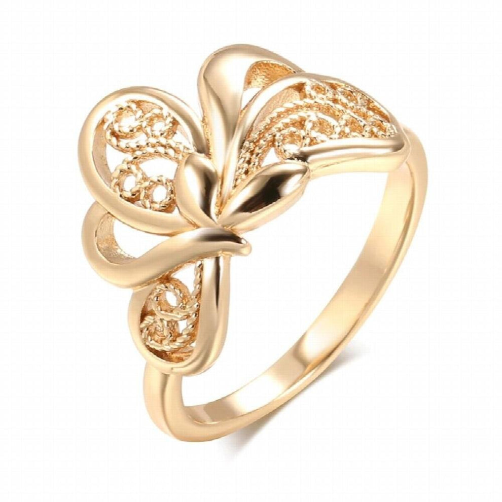 Minimalist 585 Rose Glossy Ring For Women Hollow Lines Party Wedding Decoration Summer Flowers Jewelry Ring